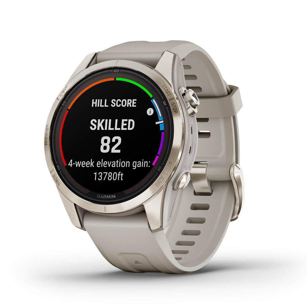 Garmin Fenix 7S Pro Sapphire Solar 42mm Cream Gold Case Light Sand Strap Watch