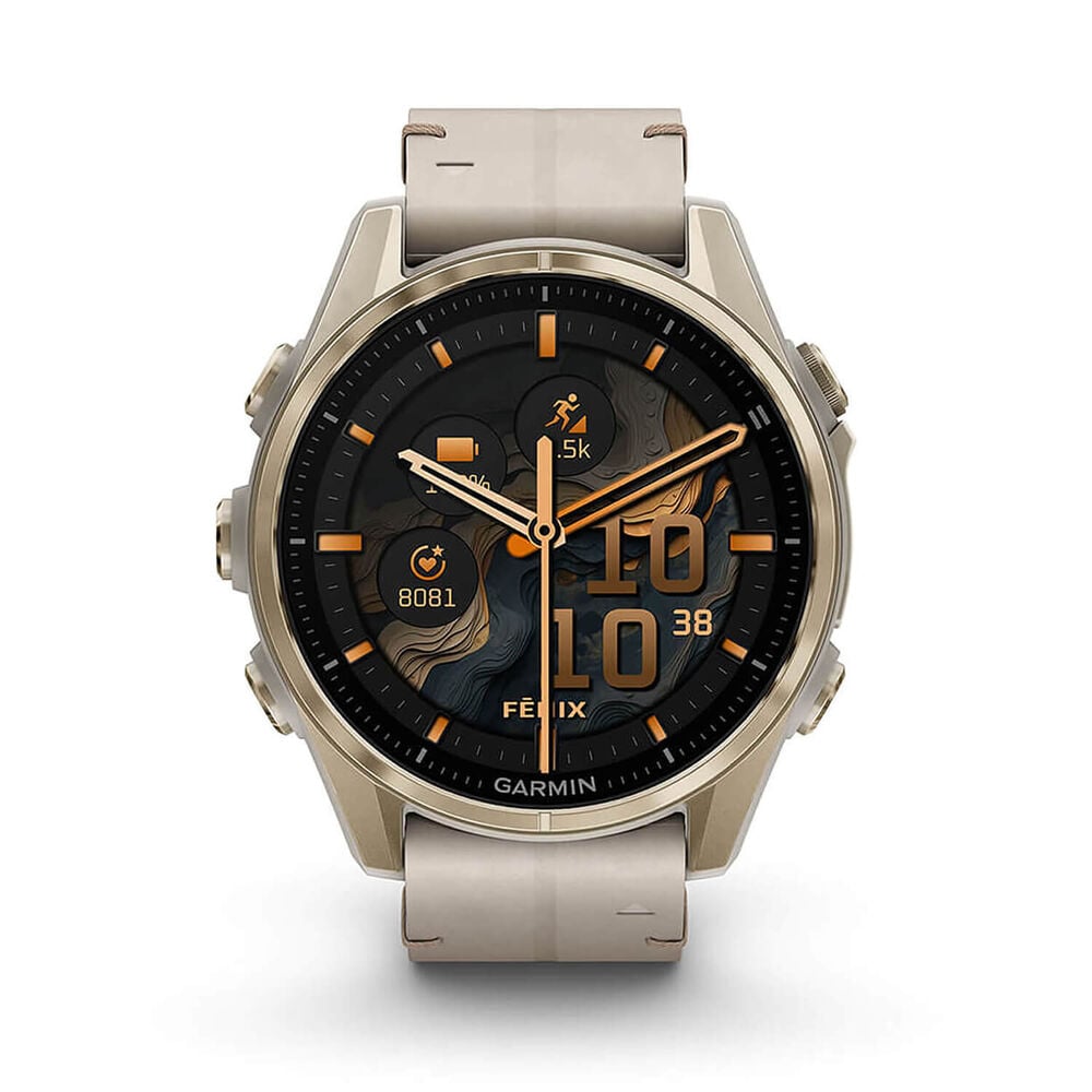 Garmin fenix&reg; 8 AMOLED Sapphire 43mm Soft Gold Case Limestone Leather Strap Watch