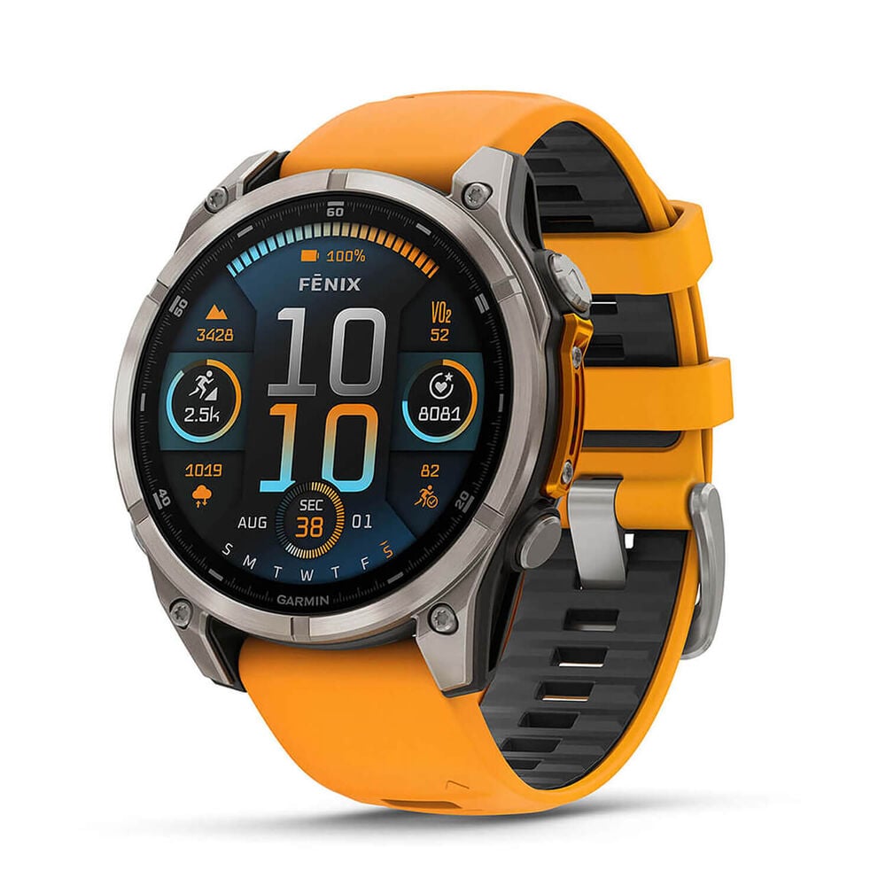 Garmin fenix&reg; 8 AMOLED Sapphire 47mm Titanium Case Spark Orange Graphite Silicon Strap Watch