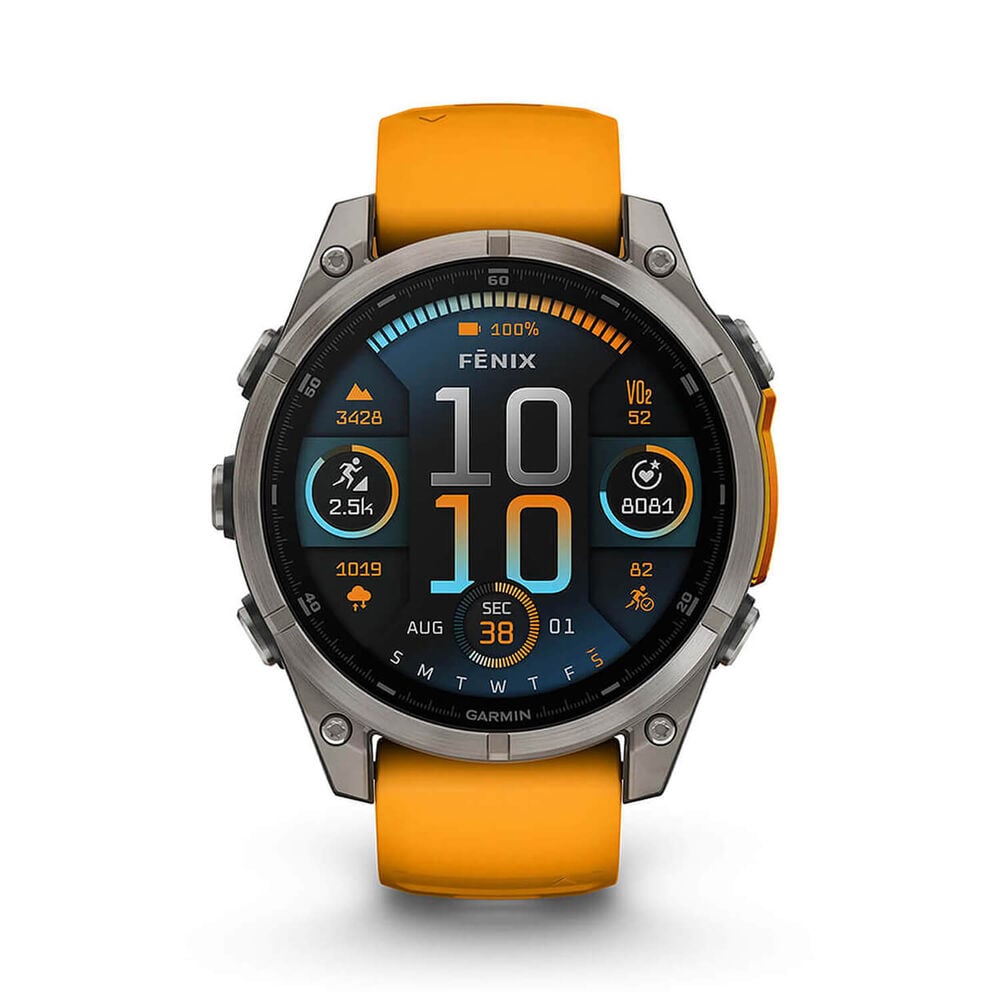 Garmin fenix&reg; 8 AMOLED Sapphire 47mm Titanium Case Spark Orange Graphite Silicon Strap Watch