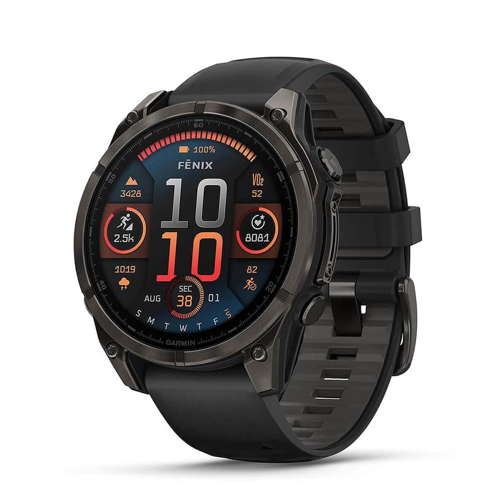 Garmin fenix&reg; 8 AMOLED 47mm Carbon Grey DLC Titanium Case Black Pebble Grey Silicon Strap Watch
