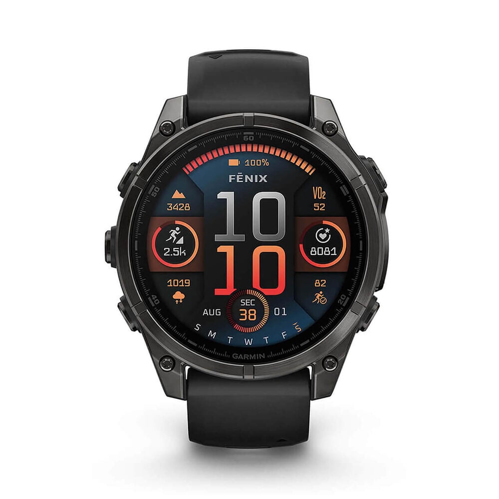 Garmin fenix&reg; 8 AMOLED 47mm Carbon Grey DLC Titanium Case Black Pebble Grey Silicon Strap Watch
