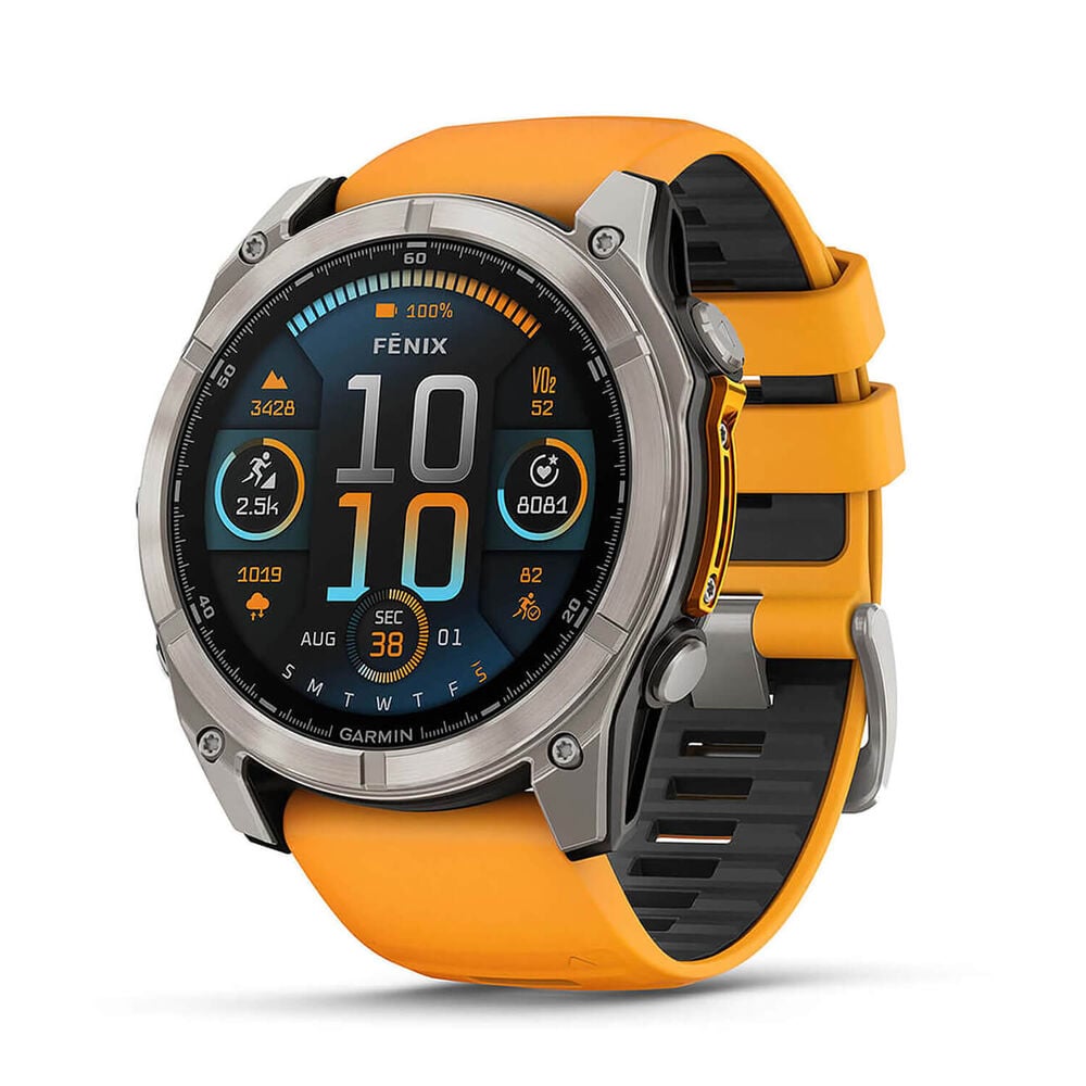 Garmin fenix&reg; 8 AMOLED Sapphire 51mm Titanium Case Spark Orange Graphite Silicon Strap Watch