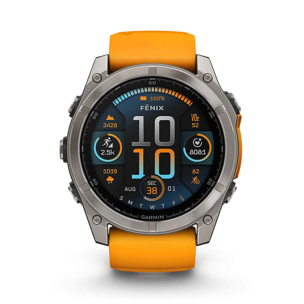 Garmin fenix&reg; 8 AMOLED Sapphire 51mm Titanium Case Spark Orange Graphite Silicon Strap Watch