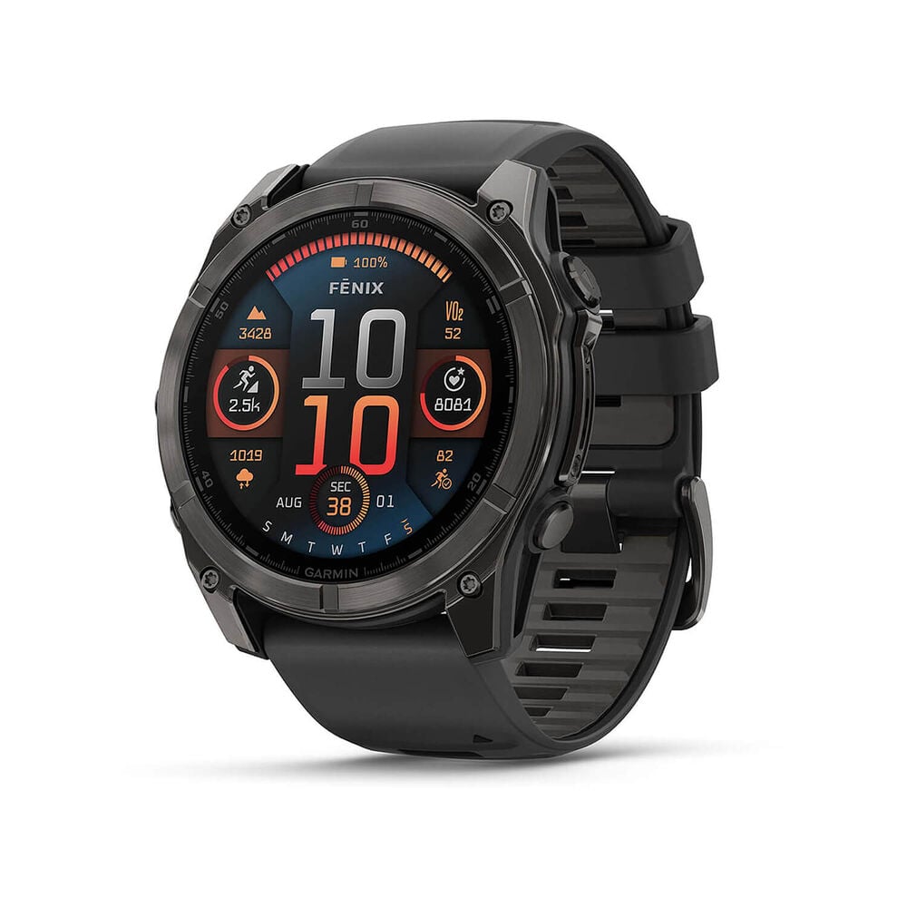 Garmin fenix&reg; 8 AMOLED 51mm Carbon Grey DLC Titanium Case Black Pebble Grey Silicon Strap Watch