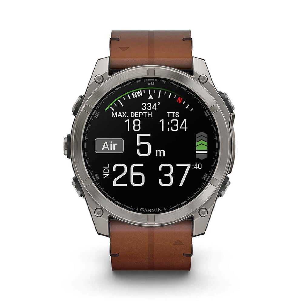 Garmin fenix&reg; 8 AMOLED Sapphire 51mm Carbon Grey DLC Case Chestnut Leather Strap Watch
