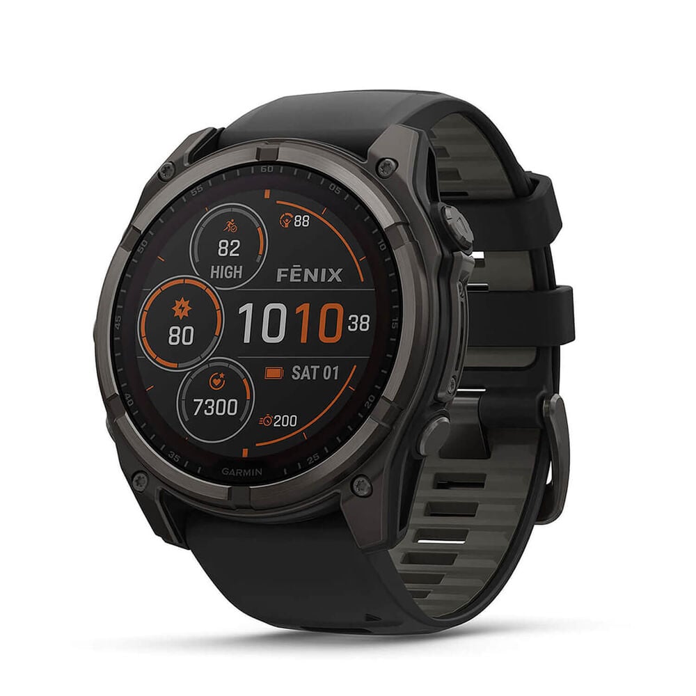 Garmin fenix&reg; 8 Solar 51mm Carbon Grey DLC Titanium Case Black Pebble Gray Silicon Strap Watch