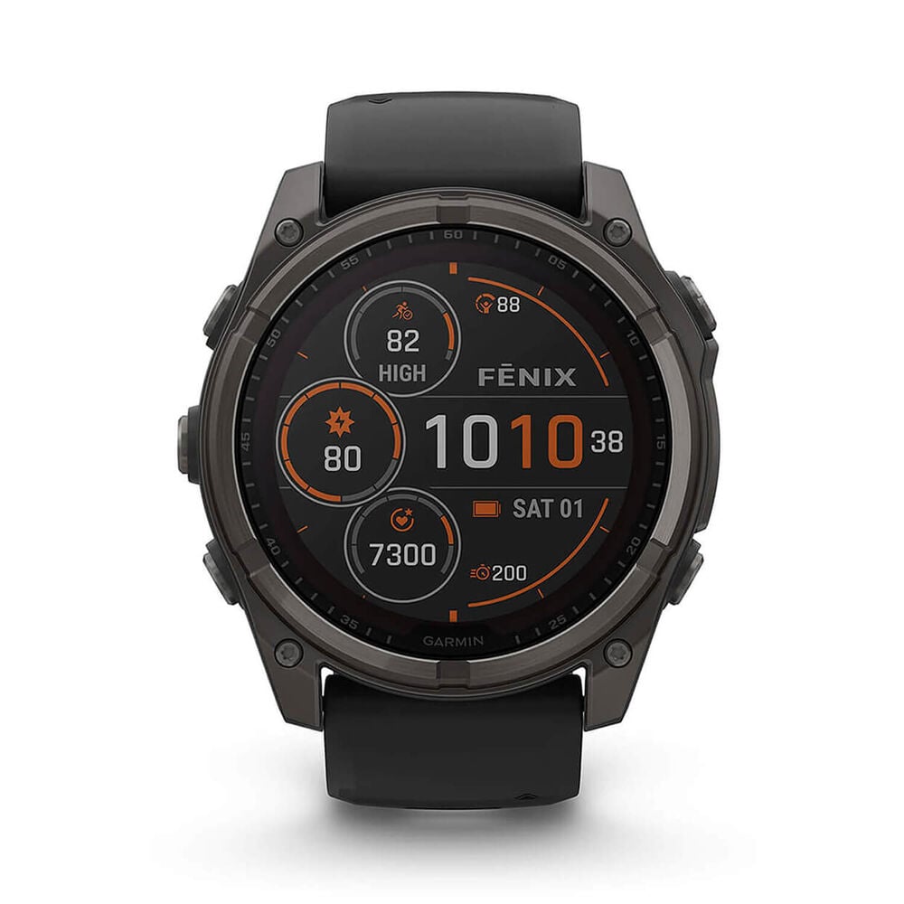 Garmin fenix&reg; 8 Solar 51mm Carbon Grey DLC Titanium Case Black Pebble Gray Silicon Strap Watch