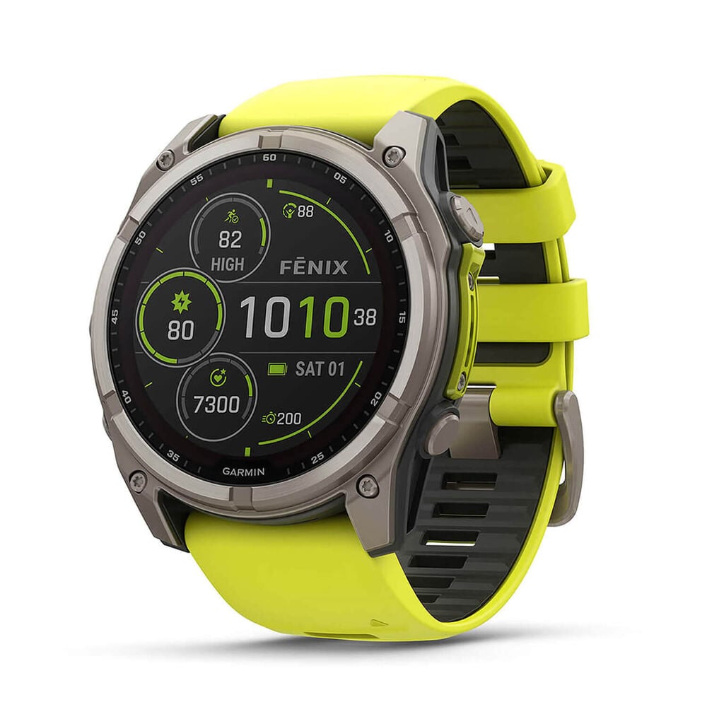 Garmin fenix&reg; 8 Solar Sapphire 51mm Titanium Case Amp Yellow & Graphite Silicone Strap Watch