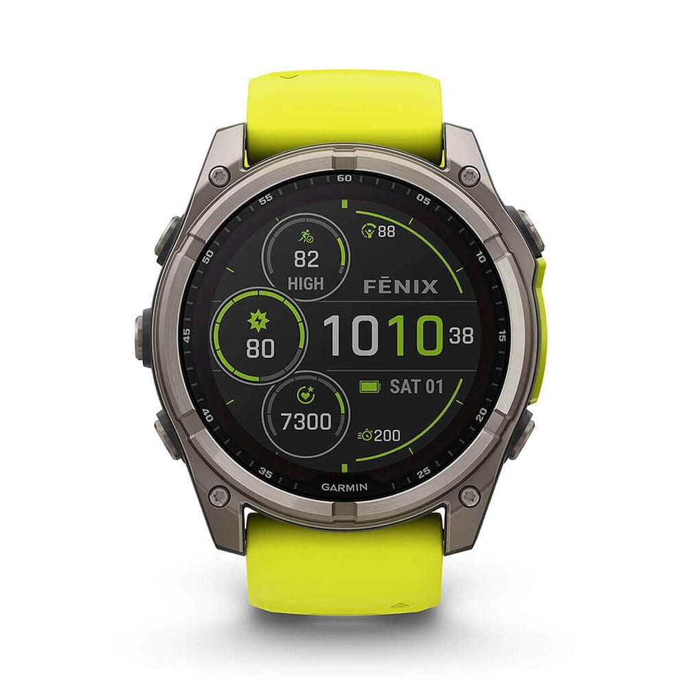 Garmin fenix&reg; 8 Solar Sapphire 51mm Titanium Case Amp Yellow & Graphite Silicone Strap Watch