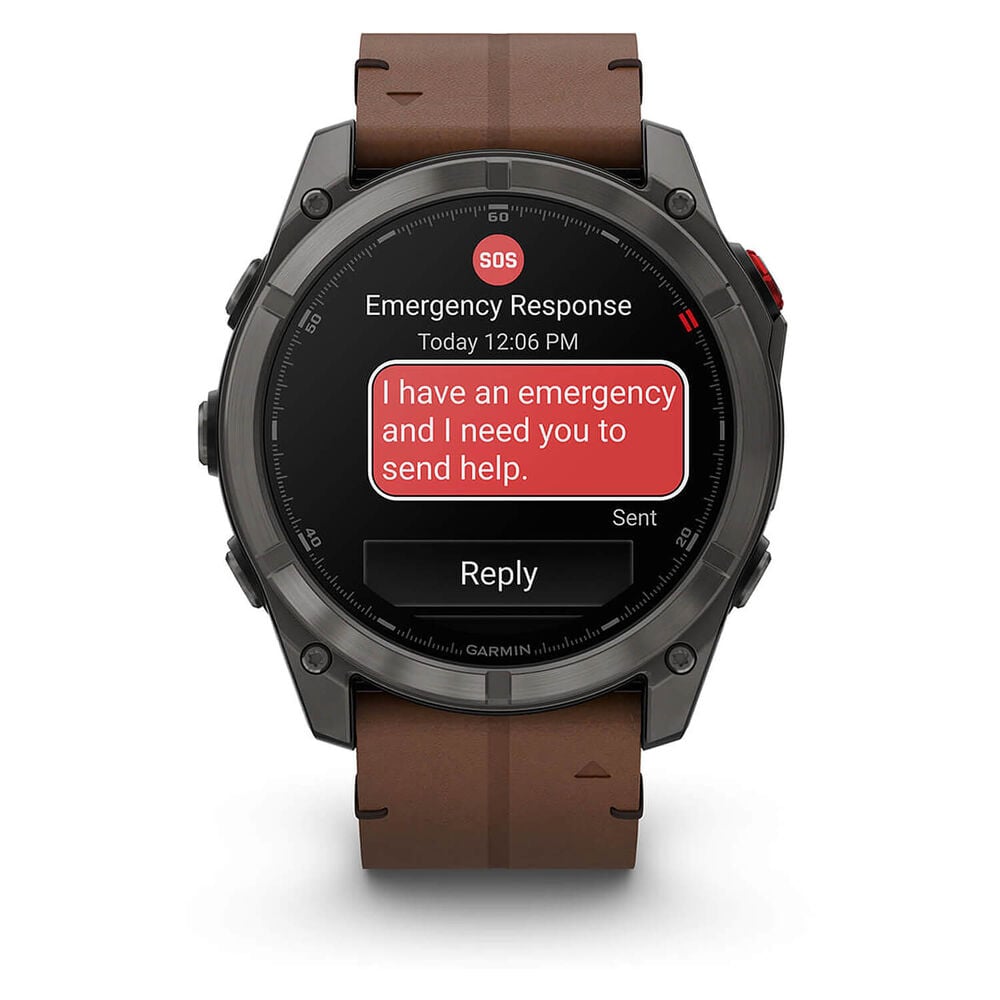 Garmin fenix 8 Pro AMOLED 51mm Carbon Grey DLC Titanium Case Brown Leather Strap Watch