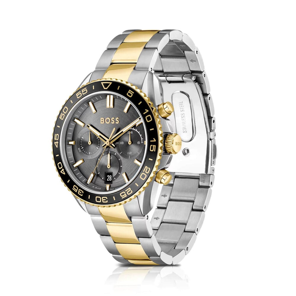 BOSS Runner Chronograph 44mm Black Dial Two-Tone Steel Bracelet Watch