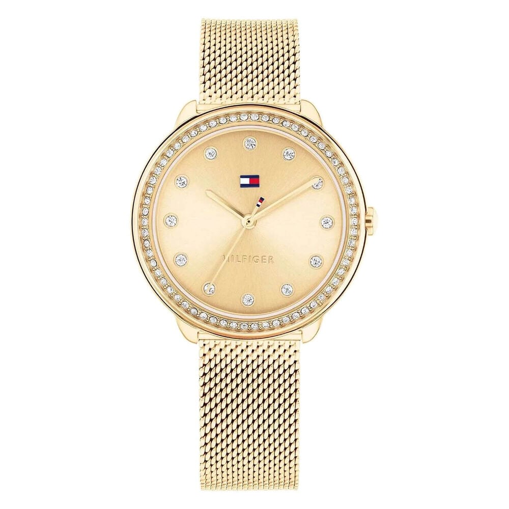 Tommy Hilfiger 32mm Gold Dial Cubic Zirconia Set Bezel Steel Bracelet Watch