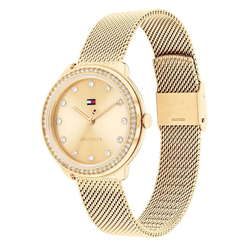 Tommy Hilfiger 32mm Gold Dial Cubic Zirconia Set Bezel Steel Bracelet Watch