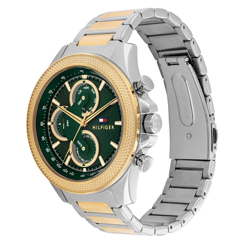 Tommy Hilfiger 46mm Green Dial Yellow Gold & Silver Stainless Steel Bracelet Watch
