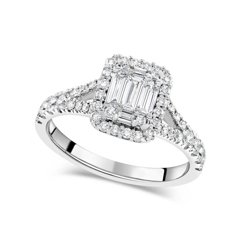18ct White Gold 0.70ct Diamond Baguette Cluster Ring
