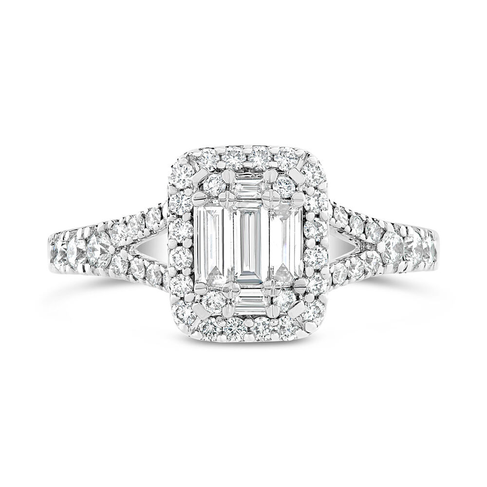 18ct White Gold 0.70ct Diamond Baguette Cluster Ring