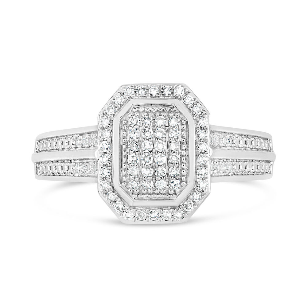 Special Price - 18ct White Gold 0.20ct Diamond Cluster Double Shoulder Ring