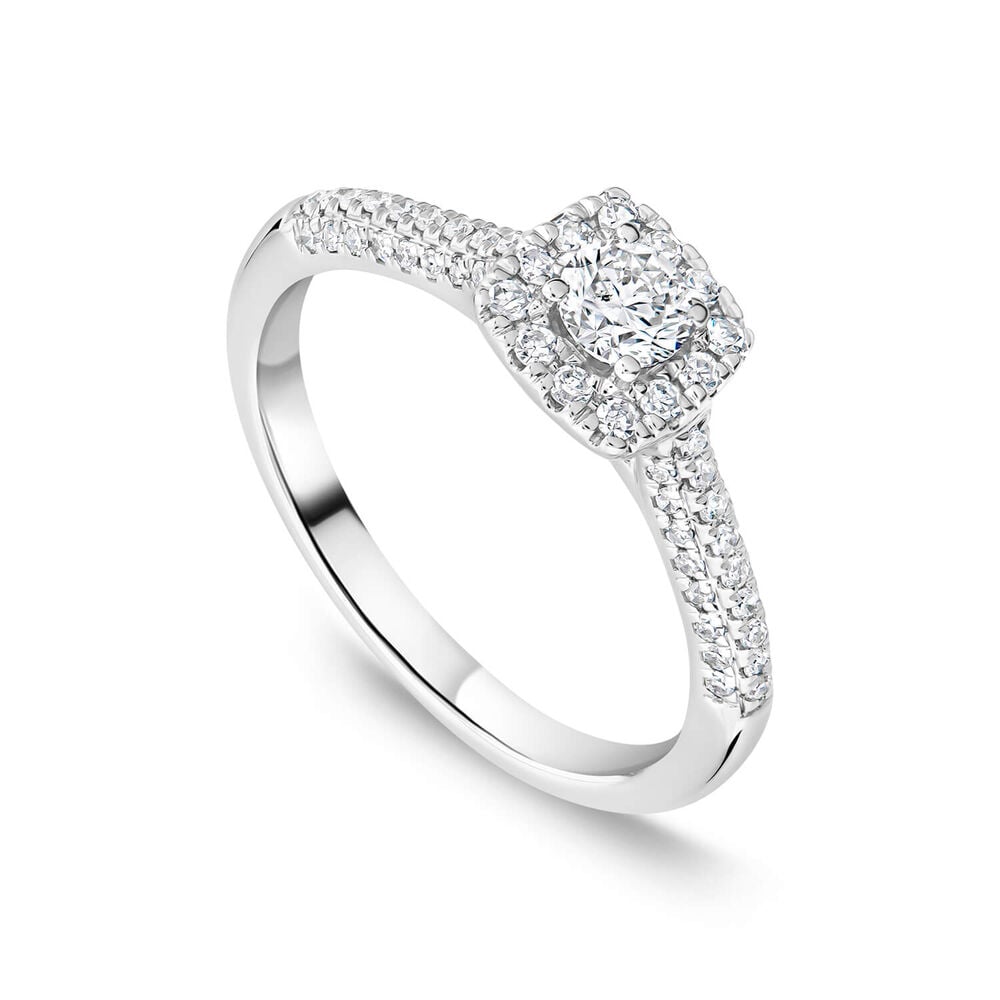 18ct White Gold 0.50ct Round Brilliant Centre Square Cluster & Shoulders Diamond Ring