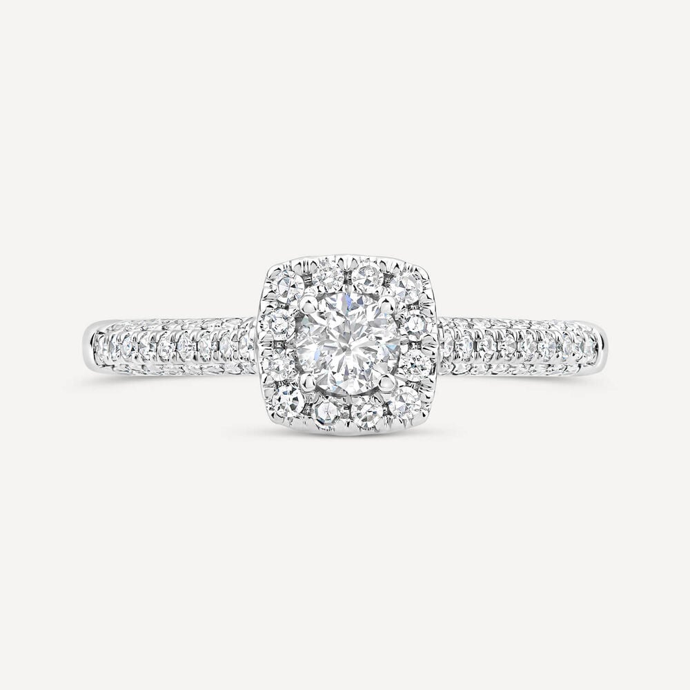 18ct White Gold 0.50ct Round Brilliant Centre Square Cluster & Shoulders Diamond Ring