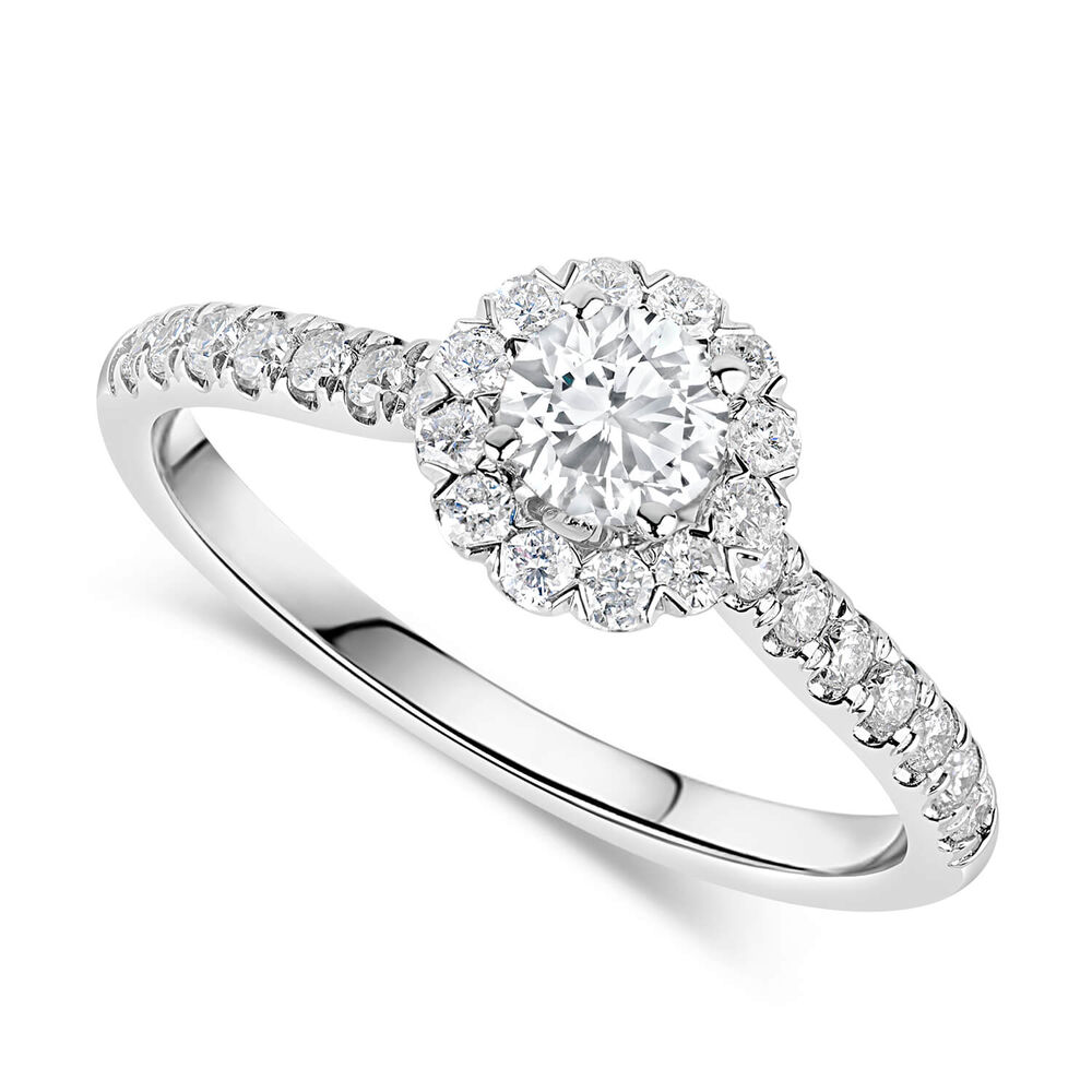 18ct White Gold 0.66ct Diamond Halo Shoulder-Set Ring