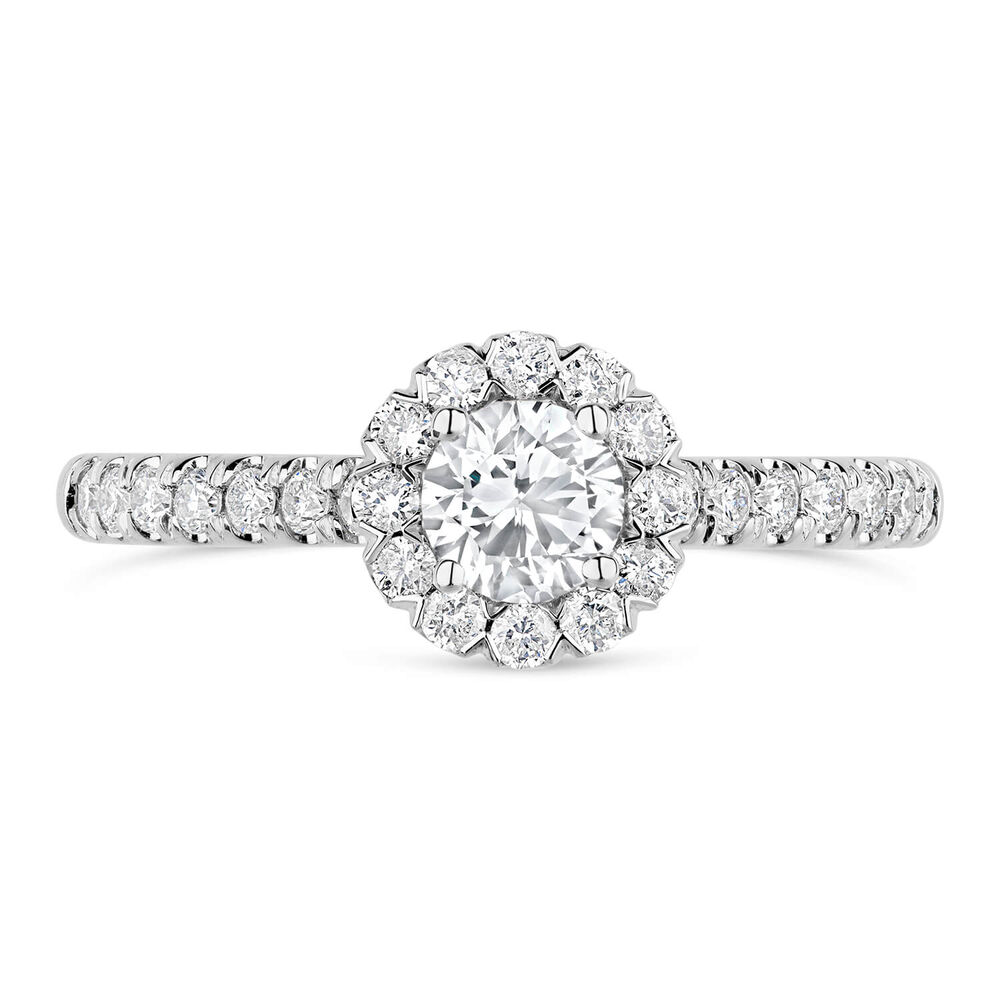 18ct White Gold 0.66ct Diamond Halo Shoulder-Set Ring