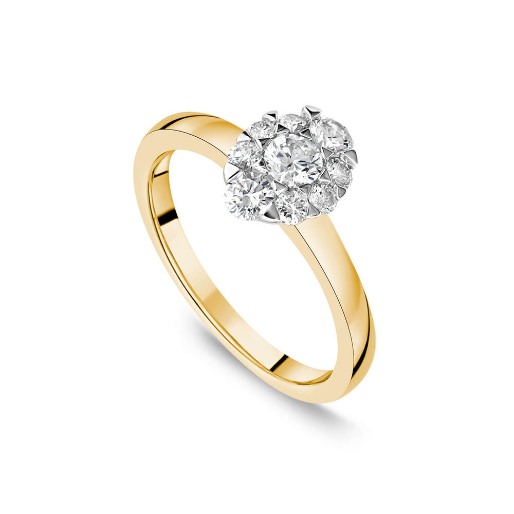 18ct Yellow Gold 0.57ct Oval Cluster Diamond Polished Band Engagement Ring