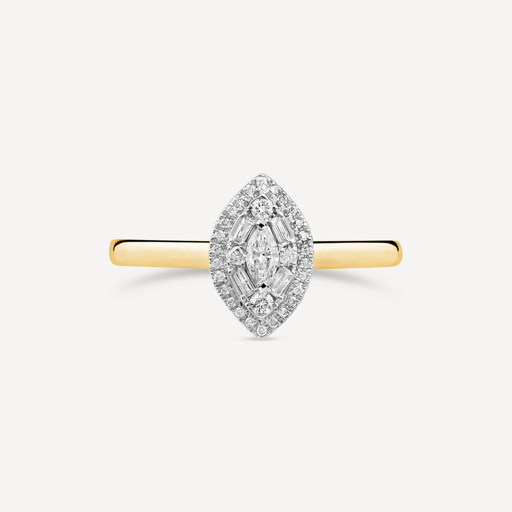 18ct Yellow Gold Marquise Shape 0.25ct Diamond Cluster Engagement Ring