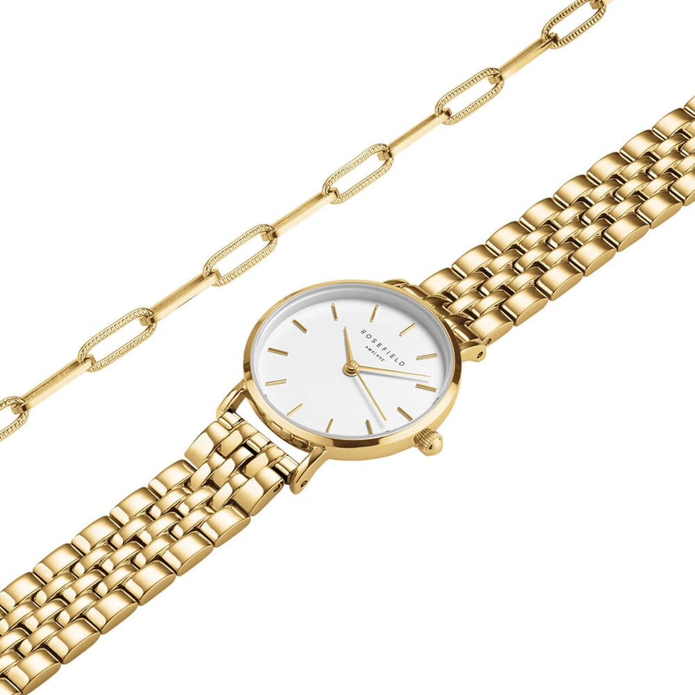 Rosefield Small Edit Gold Watch & Hammered Chainlink Bracelet Gift Set