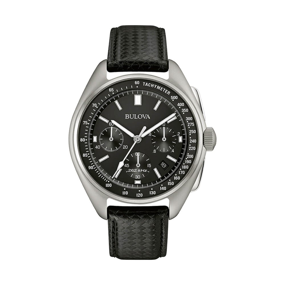 Bulova Moonwatch 45mm Black Dial Steel Case Black Strap Watch