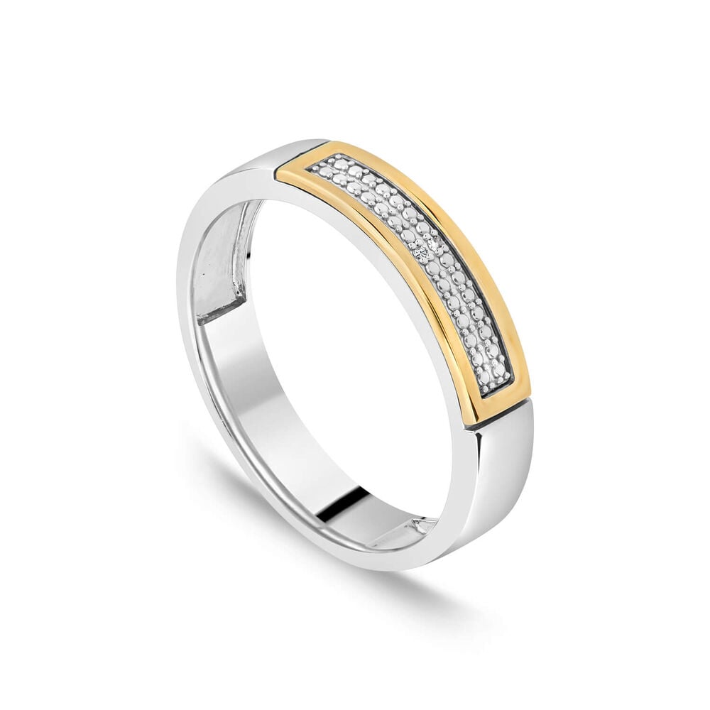 9ct White & Yellow Gold Pave Diamond Centre Band Ring