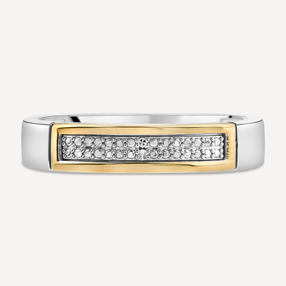 9ct White & Yellow Gold Pave Diamond Centre Band Ring