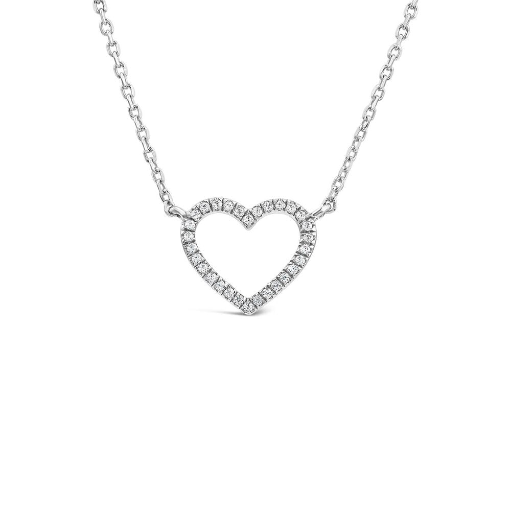 9ct White Gold 0.05ct Diamond Open Heart Necklet