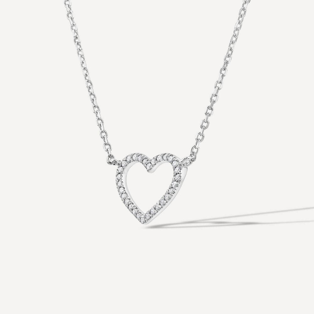 9ct White Gold 0.05ct Diamond Open Heart Necklet