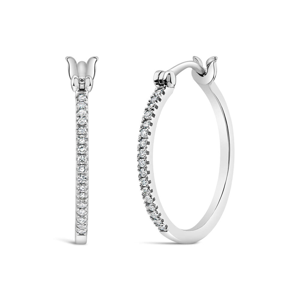 9ct White Gold 0.10ct Diamond Hoop Earrings