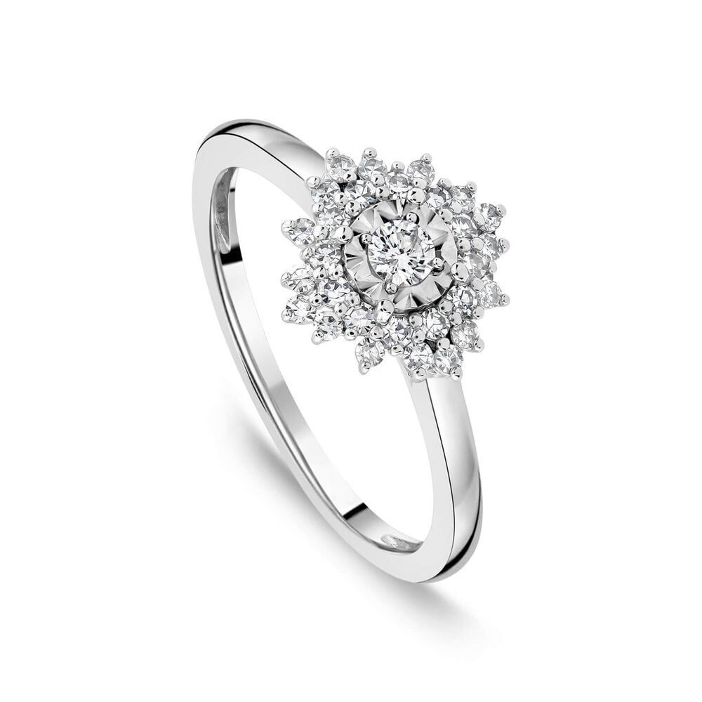 9ct White Gold 0.27ct Diamond Illusion Set Cluster Ring
