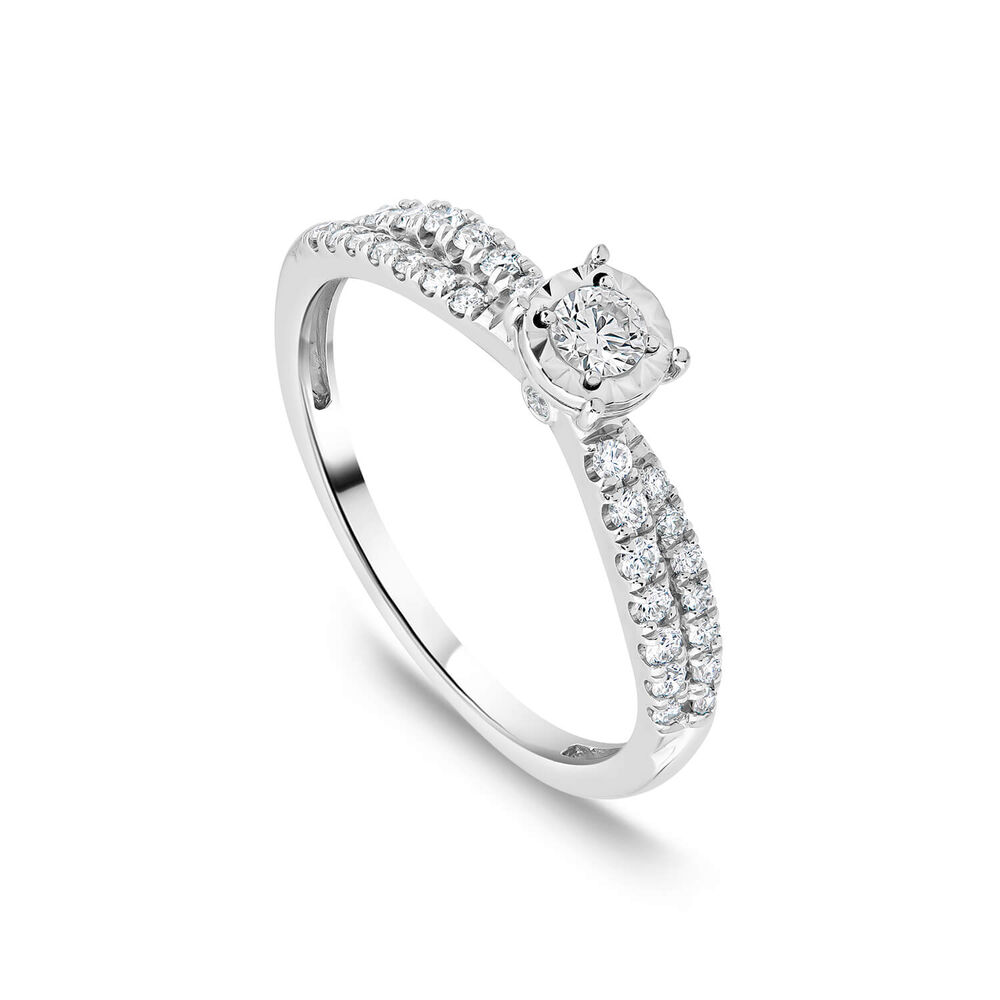 9ct White Gold 0.33ct Diamond Illusion Solitaire & Twisted Pave Shoulders Ring