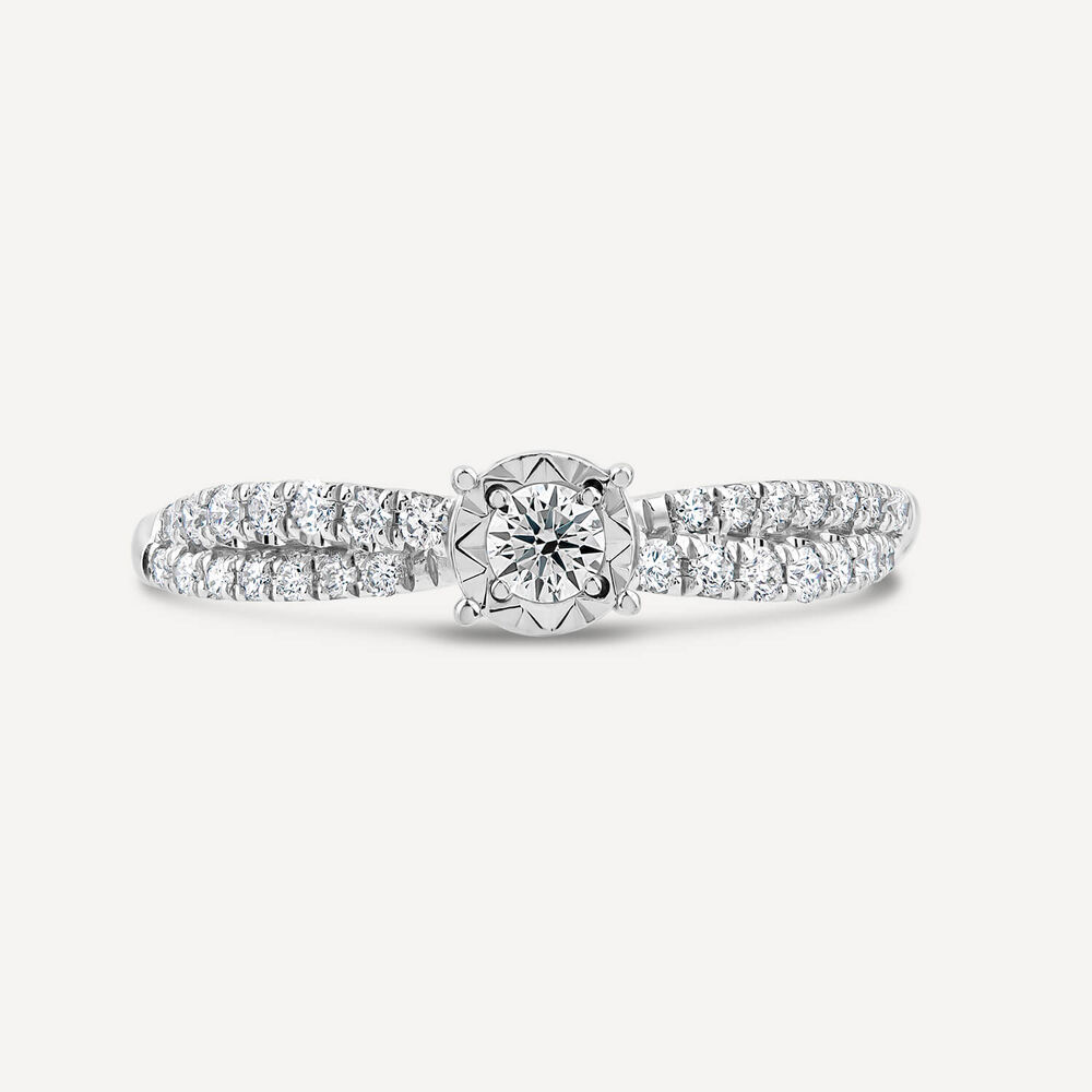 9ct White Gold 0.33ct Diamond Illusion Solitaire & Twisted Pave Shoulders Ring