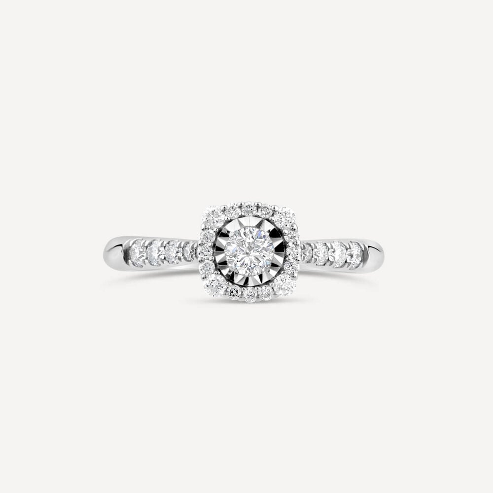 9ct White Gold 0.39ct Square Illusion Diamond Halo Shoulders Ring