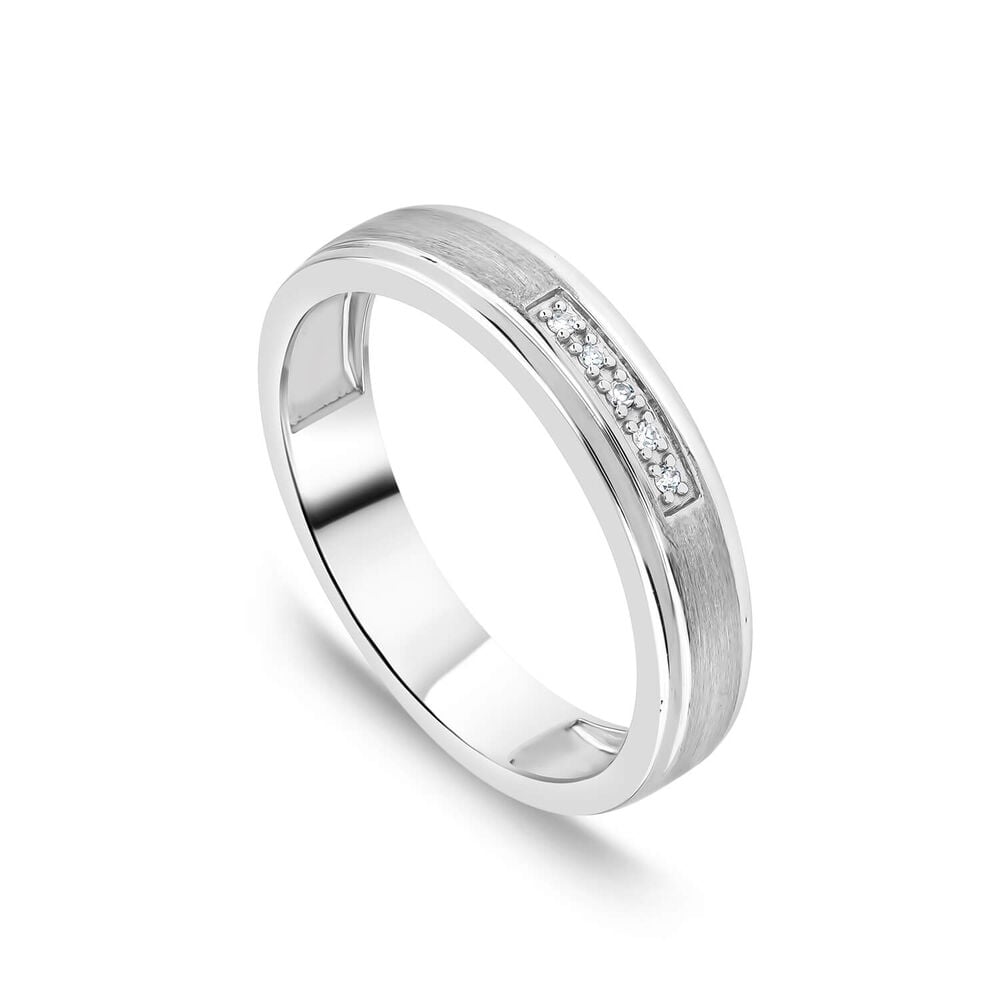 9ct White Gold Diamond Centre Matte & Polished Band Ring