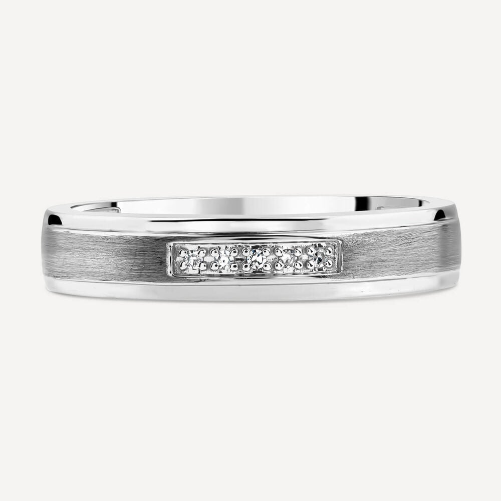 9ct White Gold Diamond Centre Matte & Polished Band Ring