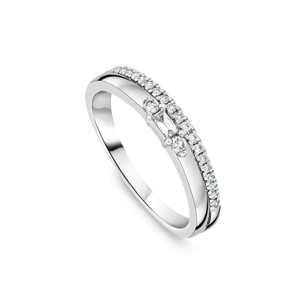 9ct White Gold Double Polished & 0.19ct Diamond Set Wedding Ring