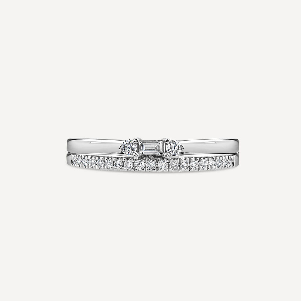 9ct White Gold Double Polished & 0.19ct Diamond Set Wedding Ring