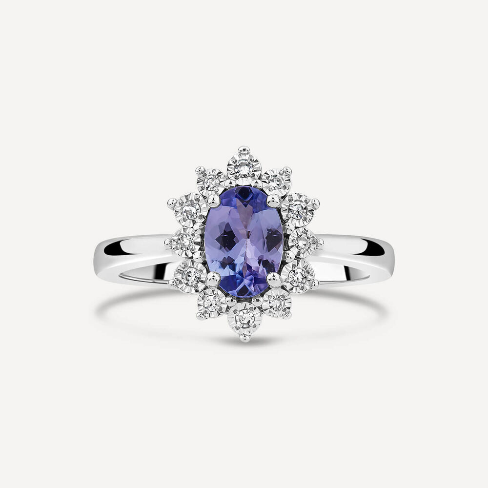 9ct White Gold Oval Tanzanite Centre Diamond Cluster Ring