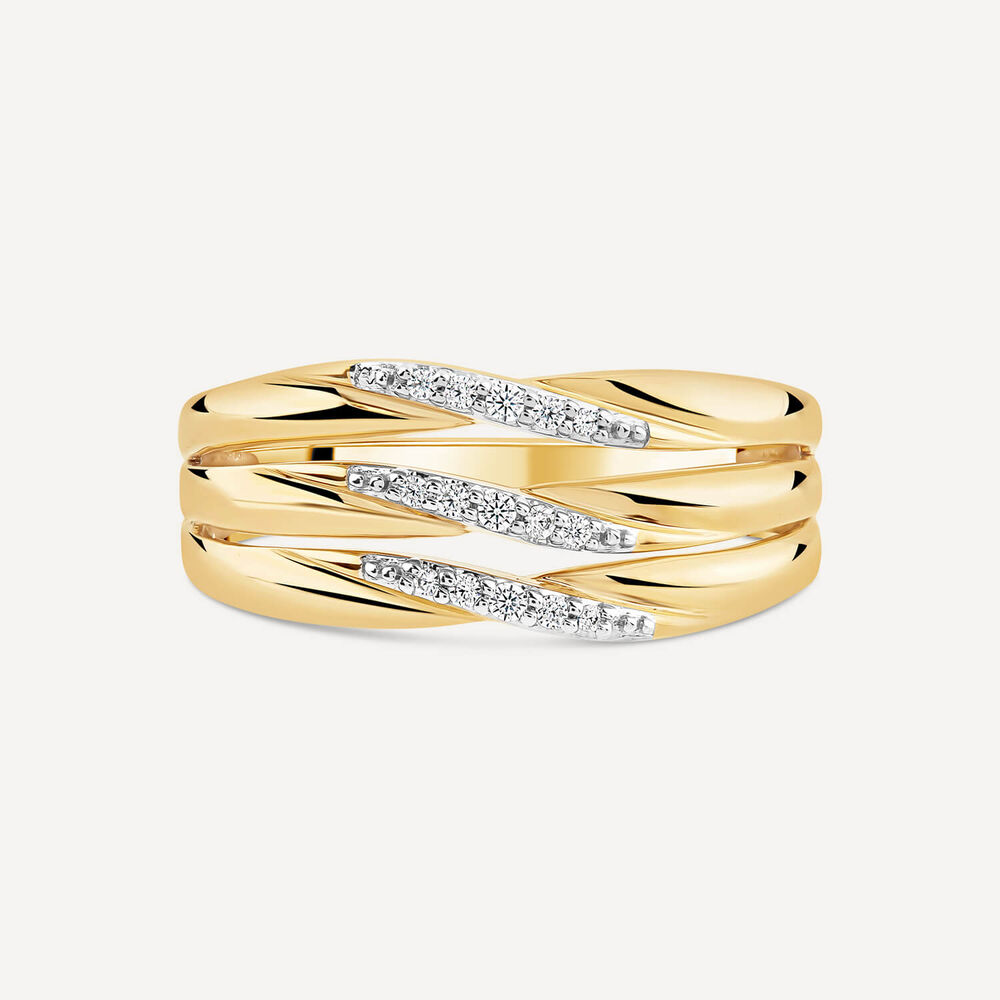 9ct Yellow Gold Diamond Three Rows Ring