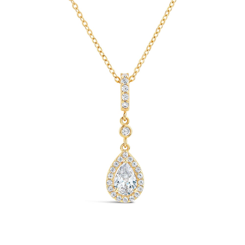 9ct Yellow Gold Pear Cubic Zirconia Cluster Bale Necklet