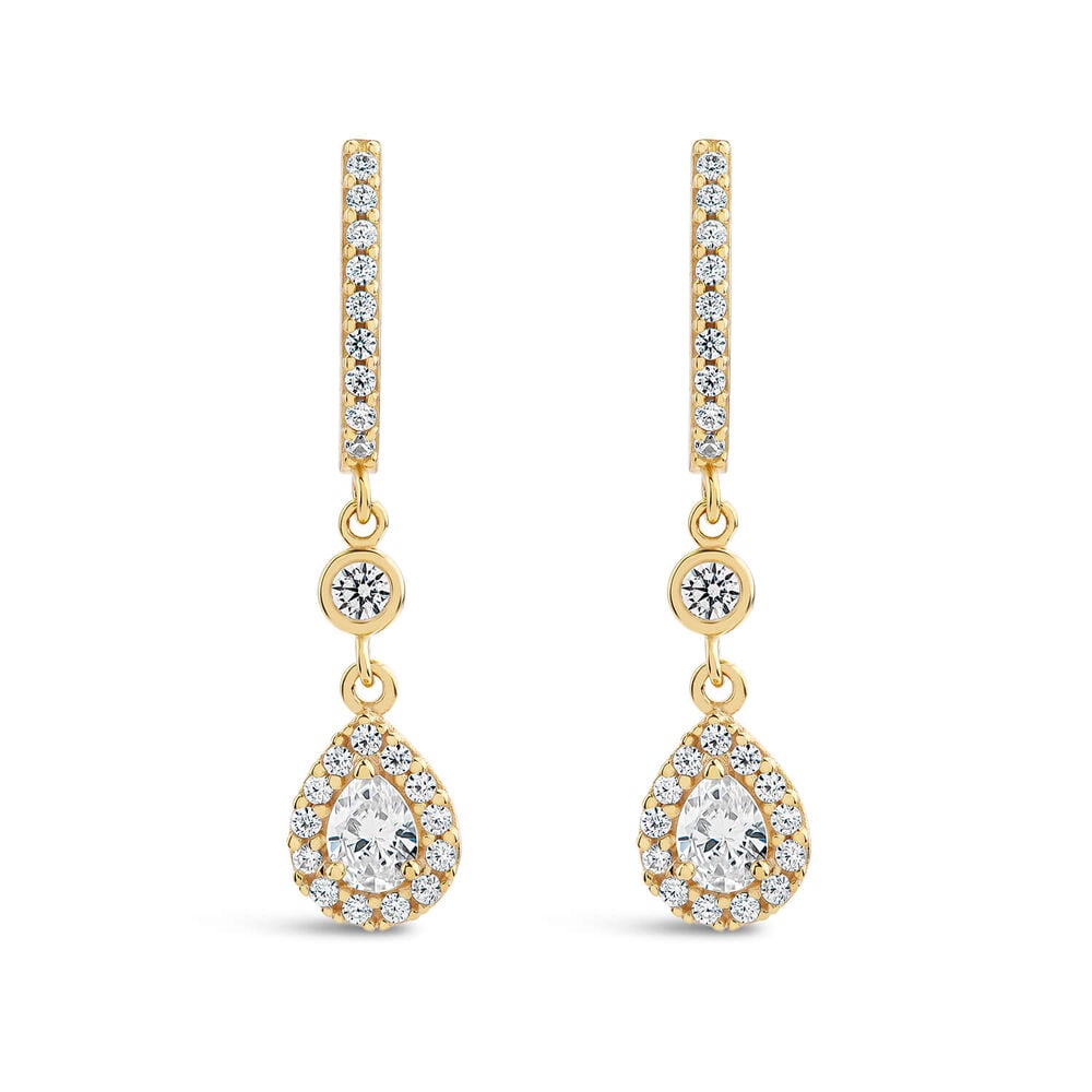 9ct Yellow Gold Pear Cubic Zirconia Cluster Drop Earrings