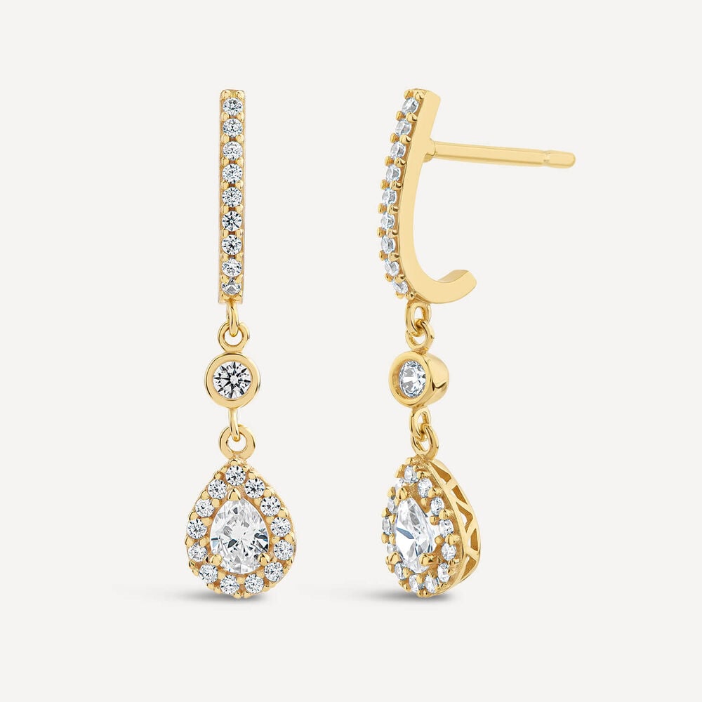 9ct Yellow Gold Pear Cubic Zirconia Cluster Drop Earrings
