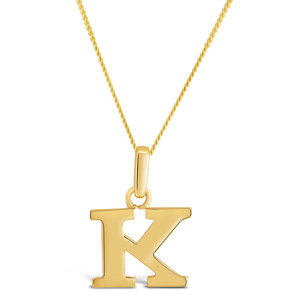 9ct Yellow Gold Plain Initial K Pendant (Chain Included)