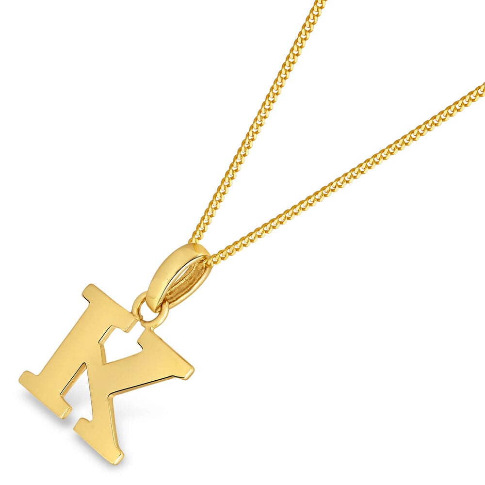 9ct Yellow Gold Plain Initial K Pendant (Chain Included)
